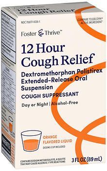Foster & Thrive 12 Hour Cough Relief Dextromethorphan Polistirex Extended-Release Oral Suspension Orange