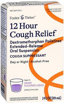 Foster & Thrive 12 Hour Cough Relief Dextromethorphan Polistirex Extended-Release Oral Suspension Grape 3oz