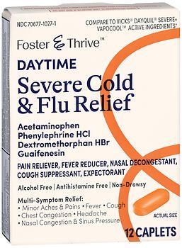 Foster & Thrive Daytime Severe Cold & Flu Relief Acetaminophen Phenylephrine HCl Dextromethorphan HBr Guaifenesin Caplet 12ct
