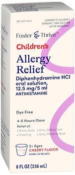 Foster & Thrive Children's Allergy Relief Diphenhydramine HCl Oral Solution 12.5/mL Cherry 8oz