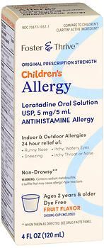 Foster & Thrive Children's Allergy Loratadine USP 5 mg/5 mL Oral Solution Dye Free Fruit