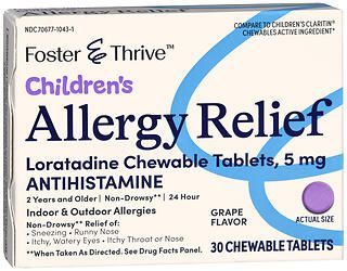 Foster & Thrive Children's Allergy Relief Loratadine Chewable Tablets, 5 mg Grape 30ct