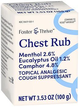 Foster & Thrive Chest Rub Menthol 2.6% Eucalyptus Oil 1.2% Camphor 4.8% 3.53oz