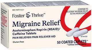 Foster & Thrive Migraine Relief Acetaminophen/Aspirin (NSAID)/Caffeine Coated Caplets 50ct