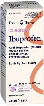 Foster & Thrive Children's Ibuprofen 100 mg pr 5 mL Oral Suspension (NSAID) Bubble Gum 4oz