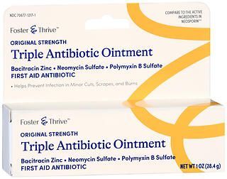 Foster & Thrive Original Strength Triple Antibiotic Bacitracin Zinc Neomycin Sulfate Polymyxin B Sulfate Ointment 1oz
