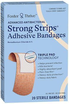 Foster & Thrive Advanced Antibacterial Strong Strips Adhesive Bandages Benzalkonium Chloride 0.1%