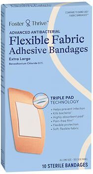 Foster & Thrive Advanced Antibacterial Flexible Fabric Adhesive Bandages Benzalkonium Chloride 0.1% Extra Large