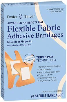 Foster & Thrive Advanced Antibacterial Flexible Fabric Adhesive Bandages Benzalkonium Chloride 0.1% Knuckle & Fingertip