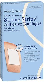 Foster & Thrive Advanced Antibacterial Strong Strips Adhesive Bandages Benzalkonium Chloride 0.1% Extra Large