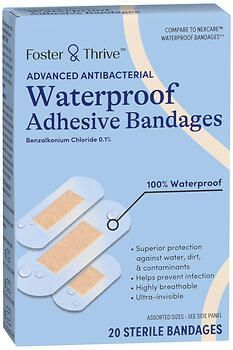 Foster & Thrive Advanced Antibacterial Waterproof Adhesive Bandages Benzalkonium Chloride 0.1%