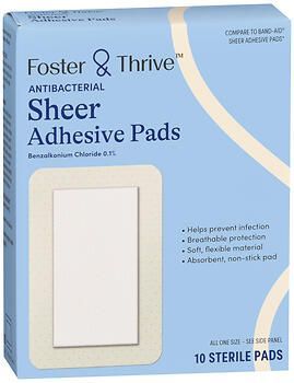 Foster & Thrive Antibacterial Sheer Adhesive Pads Benzalkonium Chloride 0.1%