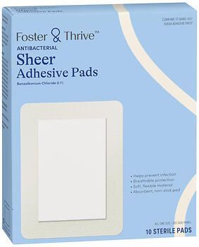 Foster & Thrive Antibacterial Sheer Adhesive Pads Benzalkonium Chloride 0.1% 3X4