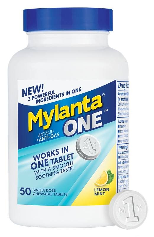 Mylanta One Antacid and Anti-Gas Lemon Mint Chewable Tablets 50 ct Mylanta One Antacid and Anti-Gas Lemon Mint Chewable Tablets 50 ct