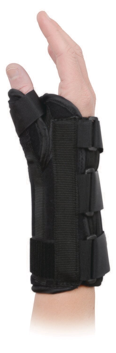 Advanced Orthopaedics Lycra Lined Wrist Brace With Thumb Spica - Left Hand - Size Large Advanced Orthopaedics Lycra Lined Wrist Brace With Thumb Spica - Left Hand - Size Large