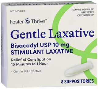 Foster & Thrive Gentle Laxative Bisacodyl USP 10 mg Suppositories 8CT Foster & Thrive Gentle Laxative Bisacodyl USP 10 mg Suppositories 8CT