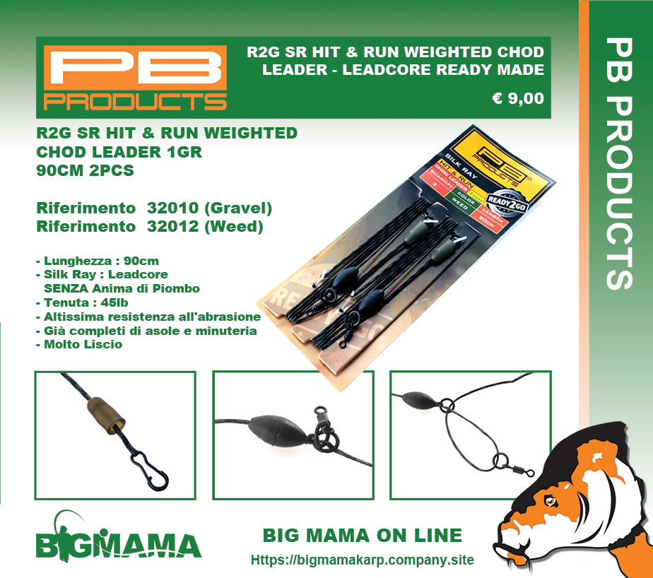 R2G SR HIT &amp; RUN WEIGHTED CHOD LEADER 1GR 90CM 2PCS