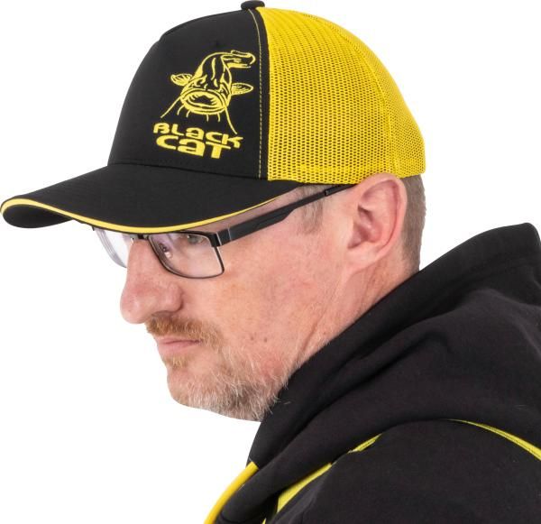 CAPPELLO BLACK AND YELLOW TRUCKER CAP