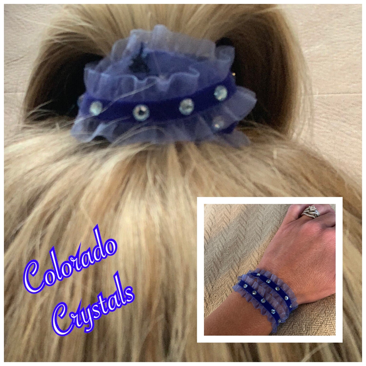 Hair Tie Wrap Rhinestoned with Swarovski crystals - Blue Hair Tie Wrap Rhinestoned with Swarovski crystals - Blue