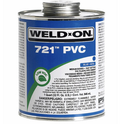 1 Quart (32 fl oz) Weld-On 721 PVC Ultra Low Voc
