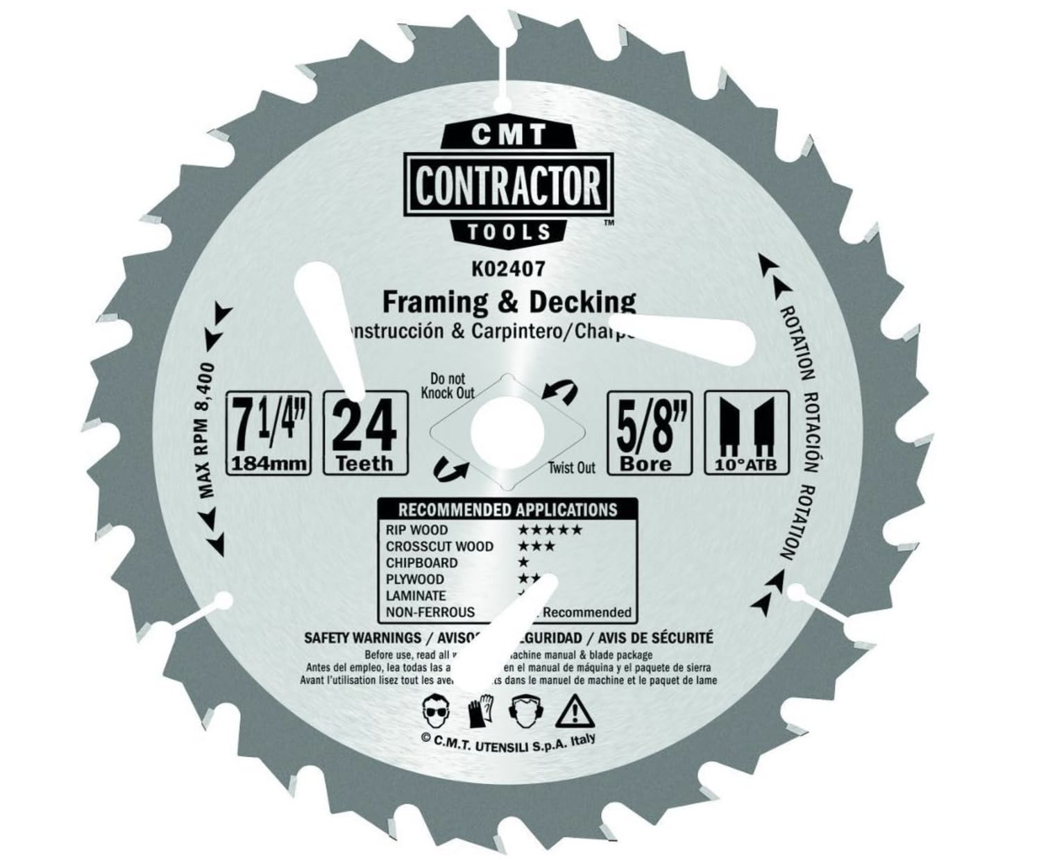 7-1/4&quot; x 24&quot; CMT Contractor Blade, Size: Individual