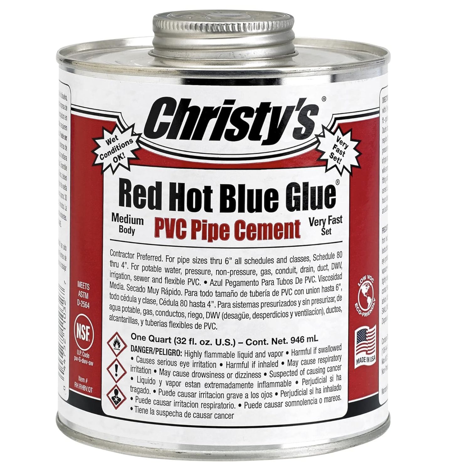 1 Quart (32 fl oz) Christy&#39;s Red Hot Blue Glue PVC Cement