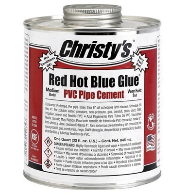 1 Quart (32 fl oz) Christy's Red Hot Blue Glue PVC Cement