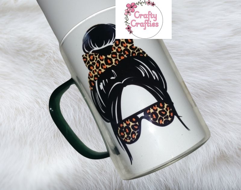 Clear Glass Mug (green handle)