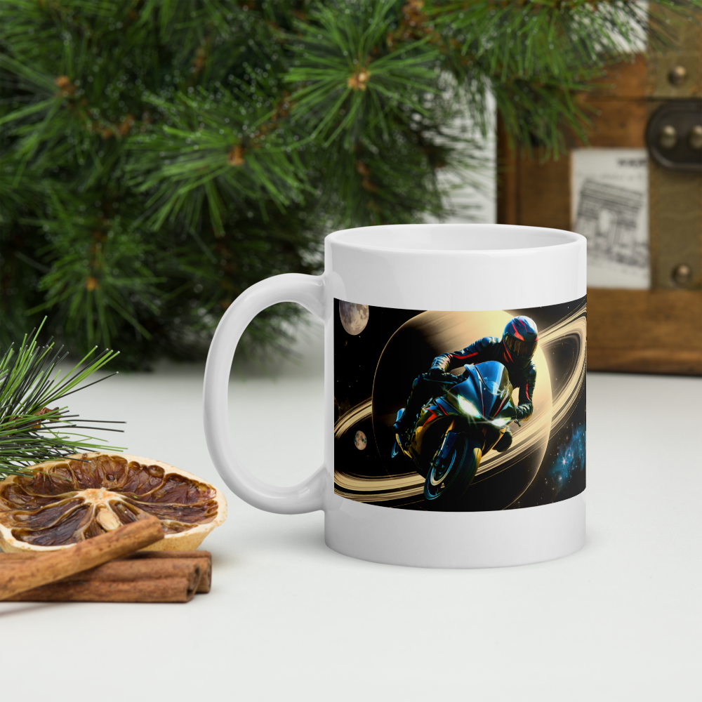 (Saturn Rider) White glossy mug.