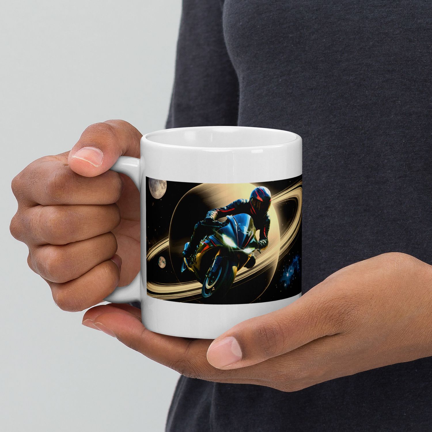 (Saturn Rider) White glossy mug.