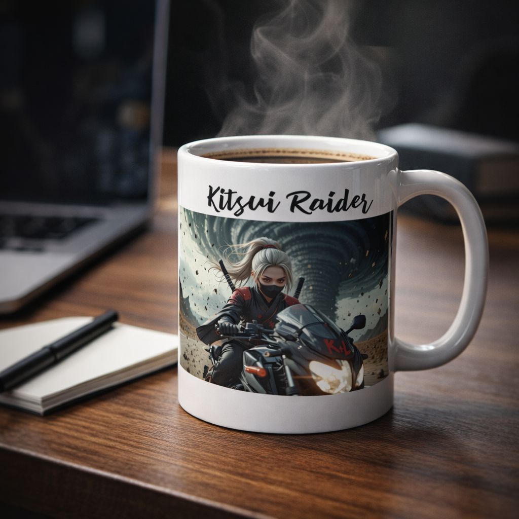 Kitsui Raider - (Tornado Run) White glossy mug