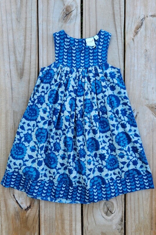 girl&#39;s indigo floral print dress