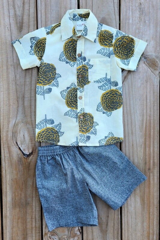 floral print boys shirt&amp;shorts set