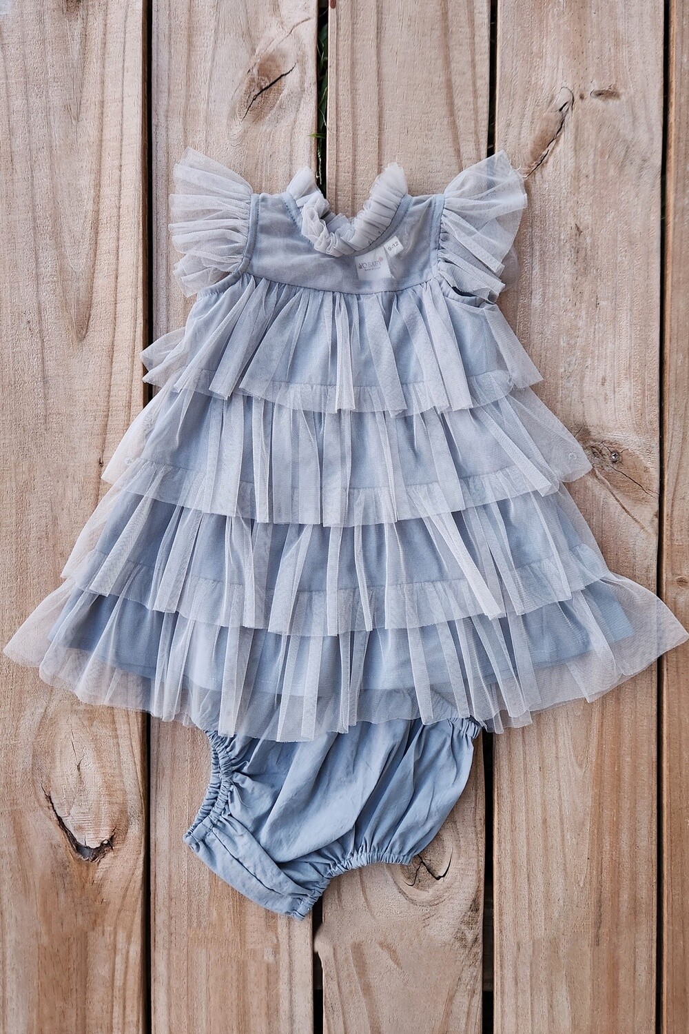 girl&#39;s grey tulle solid ruffled dress&amp;bloomer set