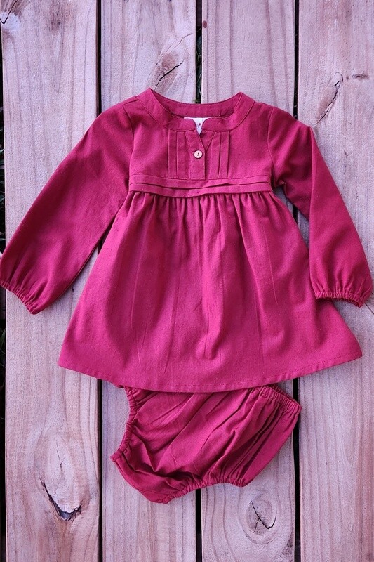girl&#39;s maroon long sleeve dress&amp;bloomer set