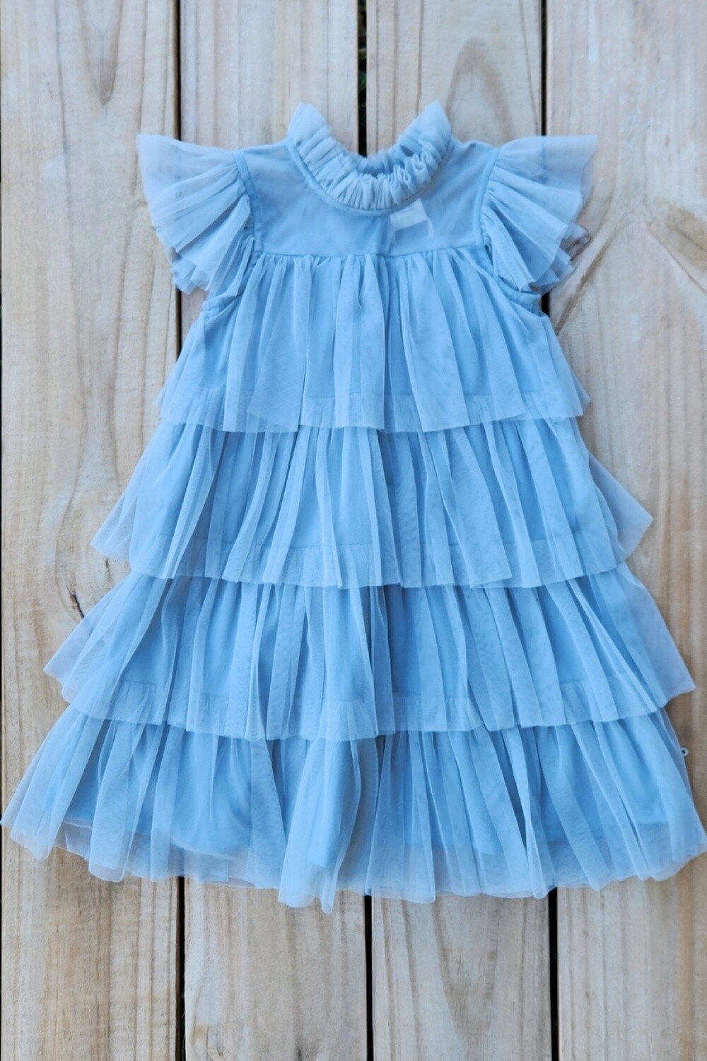 girl&#39;s grey tulle solid ruffled dress