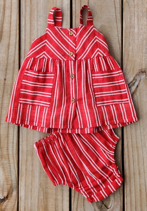 girl&#39;s red striped dress&amp;bloomer set