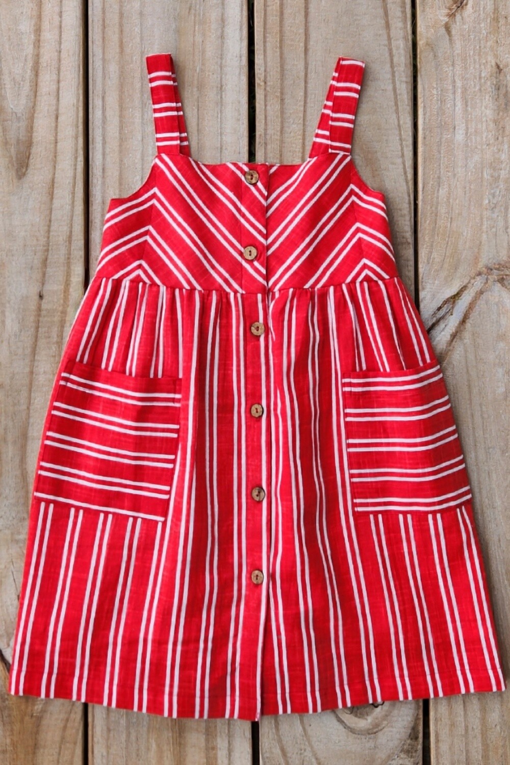 girl&#39;s red striped dress, Size: 2