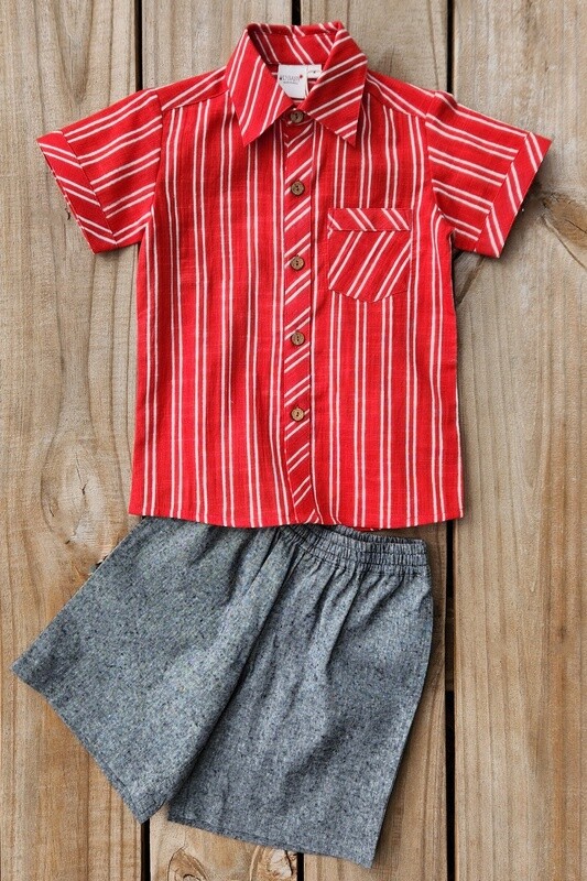 boy&#39;s red stripes shirt&amp;shorts set