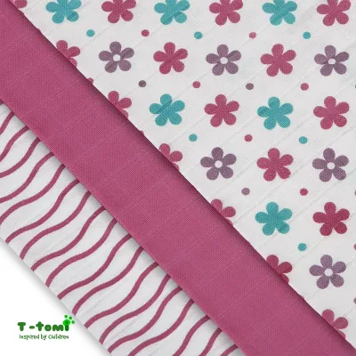 Mulltücher 3er Set - rosa Blumen