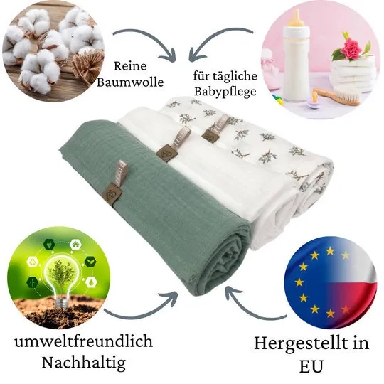 Musselin Spucktuch Geschenk Set - Khaki