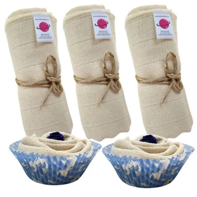 Mulltuch + Waschlappen Geschenk Set - Blau/Natur