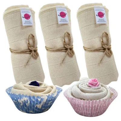 Mulltuch + Waschlappen Geschenk Set - Mix/Natur