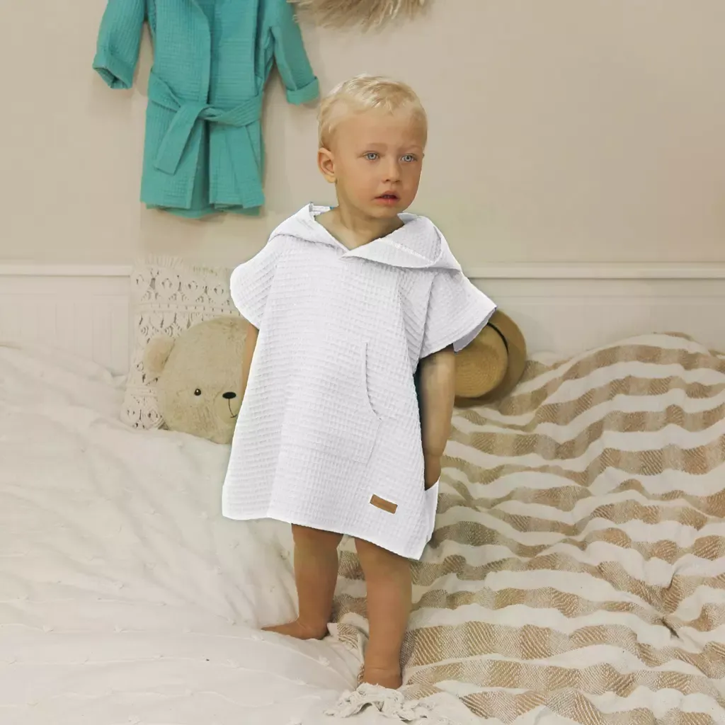 Badeponcho mit Kapuze - Weiß