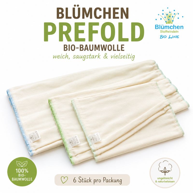 BlĂŒmchen Prefold Bio-Baumwolle | Stoffwindel Faltwindel 6 StĂŒck