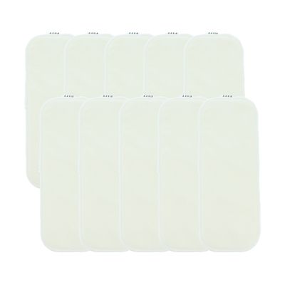 HYPF Bambusfrottee Saugeinlagen 10er-Set – 4-lagig Zehn weiße HYPF Bambusfrottee Saugeinlagen, 4-lagig, in zwei Reihen angeordnet.