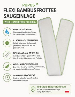 Pupus Bambusfrottee-Saugeinlage Flexi | mit oder ohne Snaps