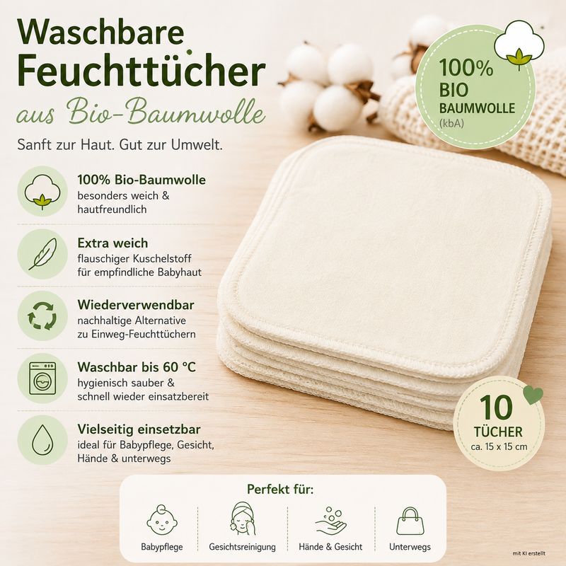 Blümchen Kuschel-Feuchttücher aus Bio-Baumwolle (10 Stück)-USP