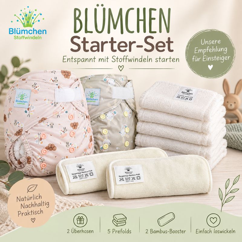 Blümchen Stoffwindel Starter-Set | OneSize