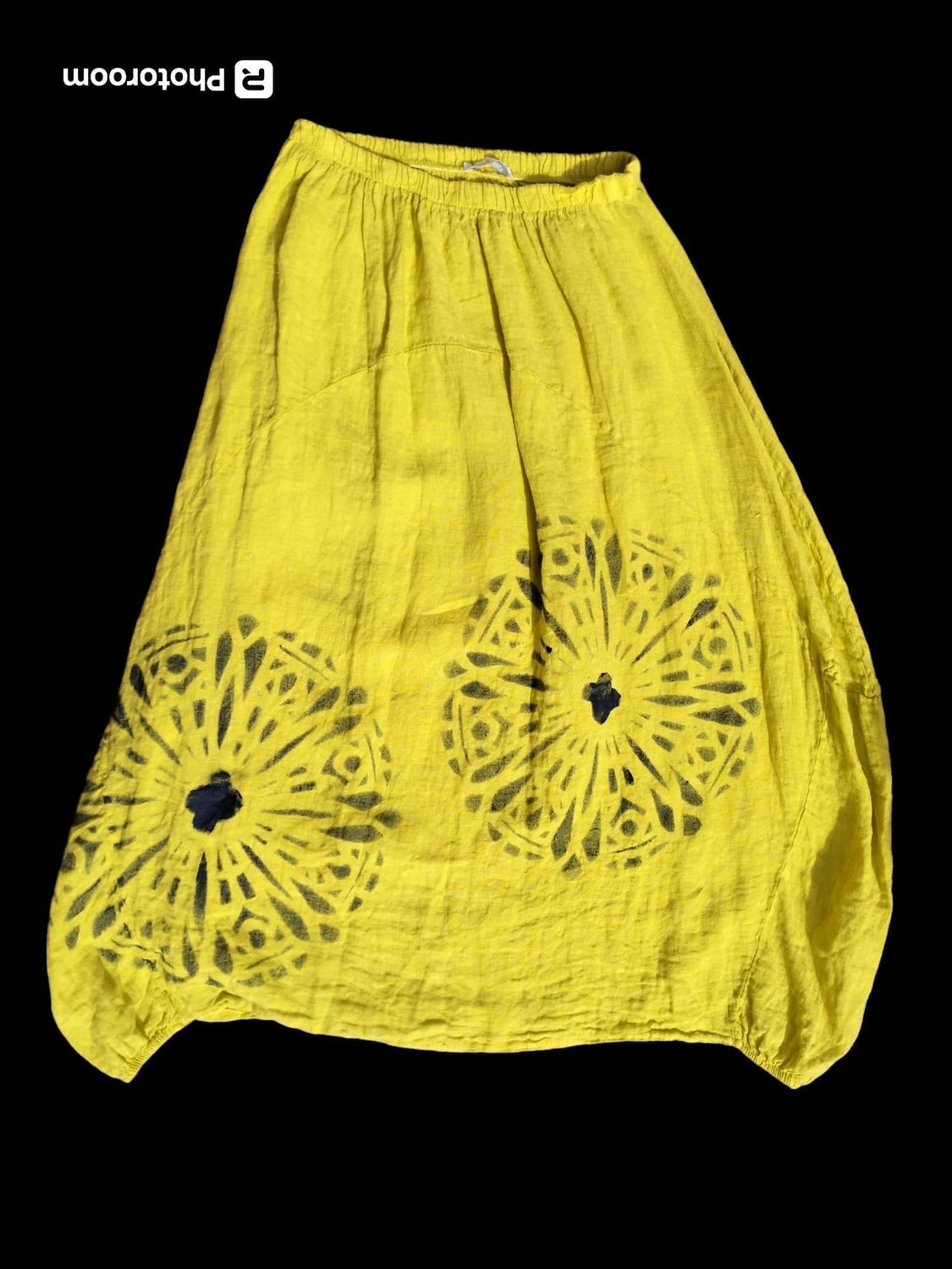 Falda amarilla, lino, corte desigual, talla única, mosaico.